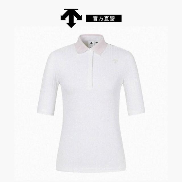 【DESCENTE】GOLF 迪桑特  羅紋 短袖 女士 高爾夫POLO衫(米白色)
