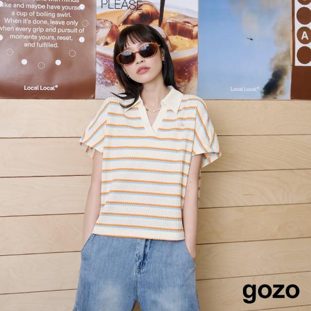 【gozo】夏日條紋polo領連袖上衣(兩色)