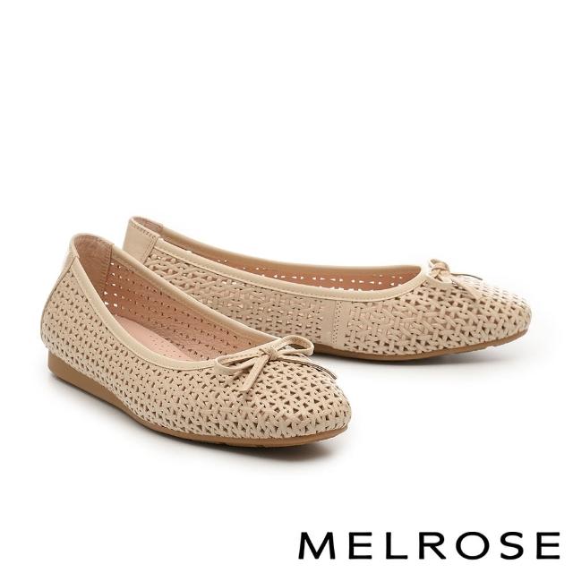 MELROSE 美樂斯 簡約氣質蝴蝶結羊皮Q軟娃娃平底鞋 杏