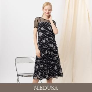 【MEDUSA 曼度莎】現貨-點點假兩件式雪紡細肩帶長洋裝（M-XL）｜雪紡洋裝 波點洋裝 休閒洋裝(601-92906)