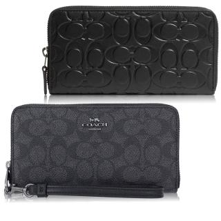 【COACH】小牛皮 / 經典 PVC / 拉鍊式 長夾(黑色 / 黑灰)