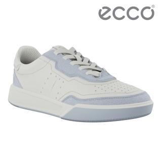 【ecco】STREET COURT W 街頭球鞋系列經典真皮休閒鞋 女鞋(天空藍/白色 27281360681)