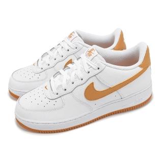 【NIKE 耐吉】休閒鞋 Air Force 1 GS 大童 女鞋 AF1 白 橘棕(FV5948-122)