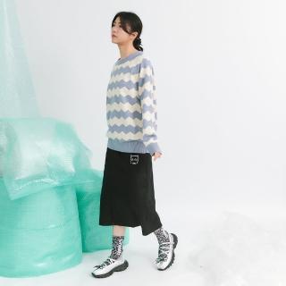【Dailo】可愛羊駝拼接長裙(黑 綠)