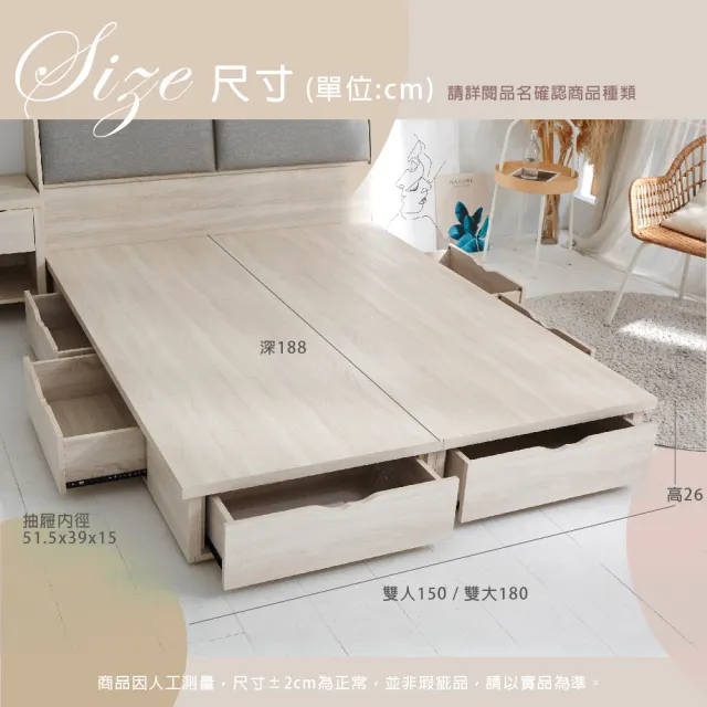 【藤原傢俬】愛麗絲木芯板鋼珠滑軌6抽屜床架/床底雙人加大6尺(不含床頭)