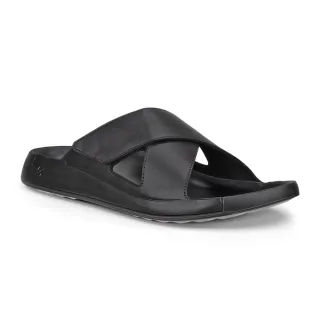 【ecco】COZMO M 科摩舒適雙帶皮革涼拖鞋 男鞋(黑色 50099401001)