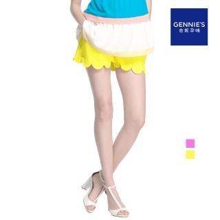 【Gennies 奇妮】俏麗花瓣造型短褲-亮黃/桃紅(孕婦褲 一體成型 無痕褲頭)