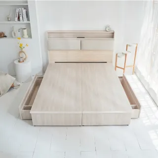 【藤原傢俬】白梧桐雙USB貓抓皮收納空間床組-雙抽6尺雙人加大(雙USB貓抓床頭+收納空間床底+抽屜X2)