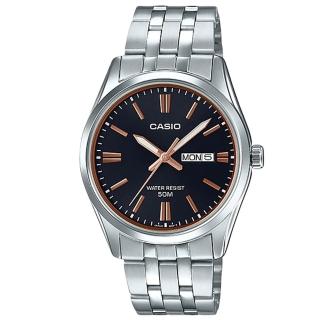 【CASIO 卡西歐】時尚石英男錶 不鏽鋼錶帶 黑x玫瑰金 防水50米(MTP-1335D-1A2)