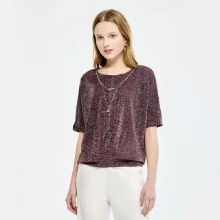 【MYVEGA 麥雪爾】MA素面金蔥壓褶上衣-暗紅