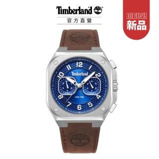 【Timberland】男錶MACKINAC系列 經典爵士兩地時間方形腕錶 皮帶-藍/棕41mm(TDWGF0055003)