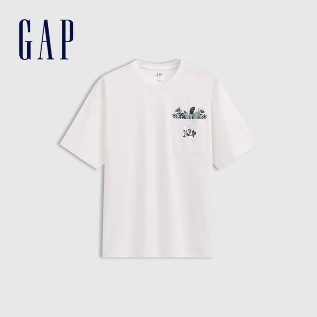 【GAP】男裝 Logo純棉刺繡印花圓領短袖T恤-白色(727498)