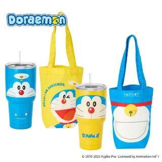 【Hiromimi】哆啦A夢 304不鏽鋼冰壩杯袋超值三件組 900ml(保溫保冰/附提袋+吸管/2款可選)