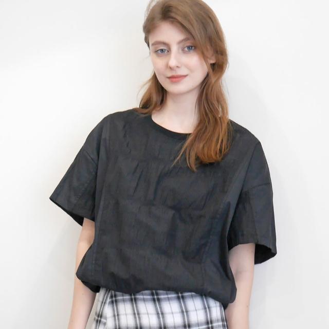【TATA】寬鬆圓領褶皺拼接短袖上衣(共二色 L~XL)