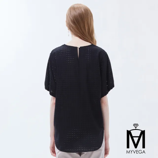 【MYVEGA 麥雪爾】MA純棉刺繡鏤空蕾絲上衣-共三色(女上衣/涼感/短袖/蕾絲上衣)