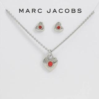 【MARC JACOBS】心型鑲鑽耳環項鍊 飾品禮盒組(銀 / 贈提袋)