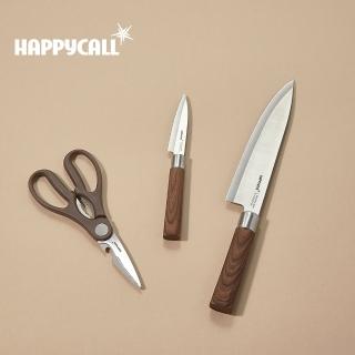【HAPPYCALL】木質紋料理刀具3件組(8吋主廚刀/3.5水果刀/料理剪)