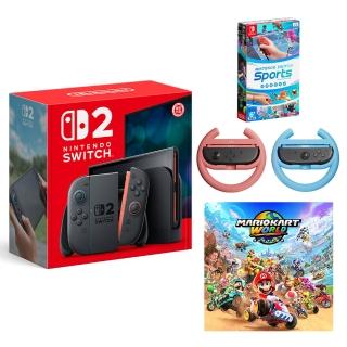 【Nintendo 任天堂】Switch 2 主機+《瑪利歐賽車世界》+《運動》+《良值 NS2方向盤》+《9H鋼化貼》
