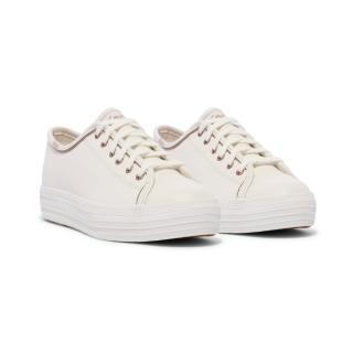 【Keds】TRIPLE KICK LEATHER PIPING 厚底皮革奶油白鞋(小白鞋 休閒 WH68115)