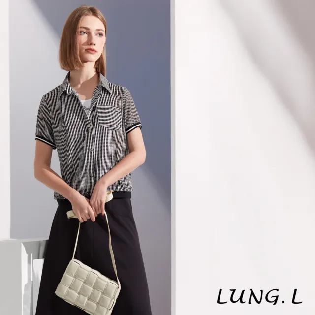 【LUNG.L 林佳樺】LS36A 黑白細條紋假兩件短袖女裝上衣(春夏新品)