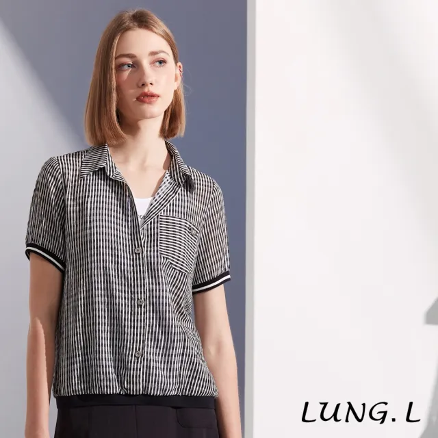 【LUNG.L 林佳樺】LS36A 黑白細條紋假兩件短袖女裝上衣(春夏新品)