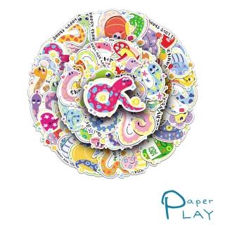【Paper Play】創意多用途防水貼紙-可愛卡通彩色塗鴉蛇 50枚入(防水貼紙 行李箱貼紙 手機貼紙 水壺貼紙)