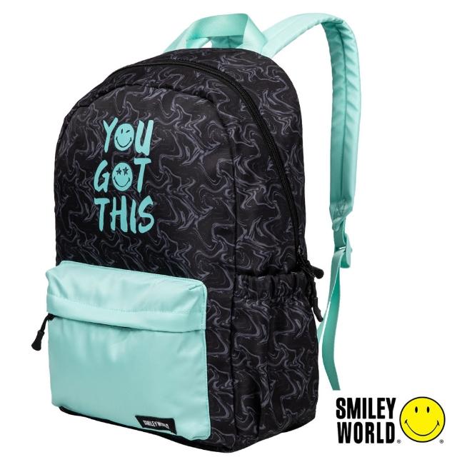 【Smiley World 微笑世界】防潑水潮流休閒後背包/單肩背(黑)