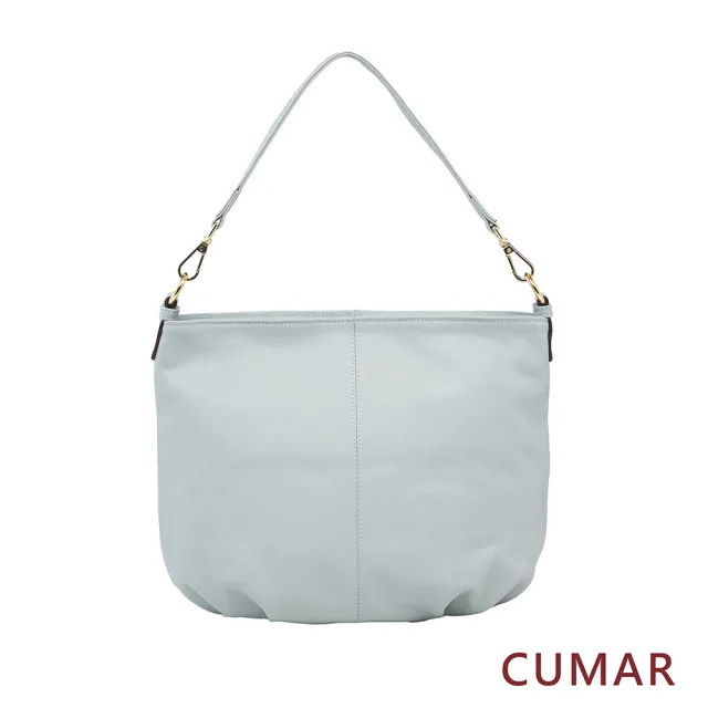 【CUMAR】經典素面抓皺肩背包(淺藍色)