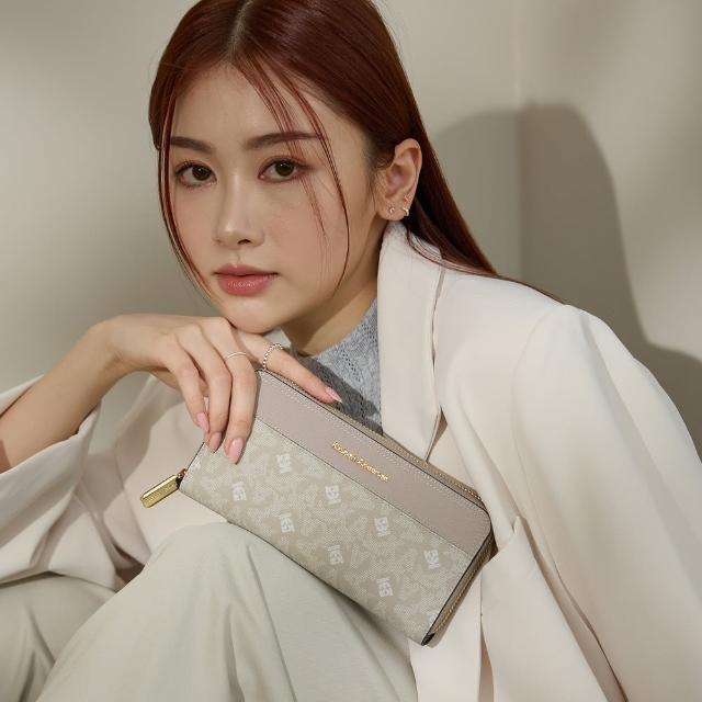 【金安德森】Genevieve 經典老花拉鍊長夾(杏灰)