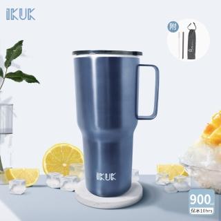 【IKUK 艾可】真陶瓷保溫杯-真陶瓷手把冰霸杯900ml(吸管杯/陶瓷保溫瓶/大容量保冰杯/飲料環保杯)