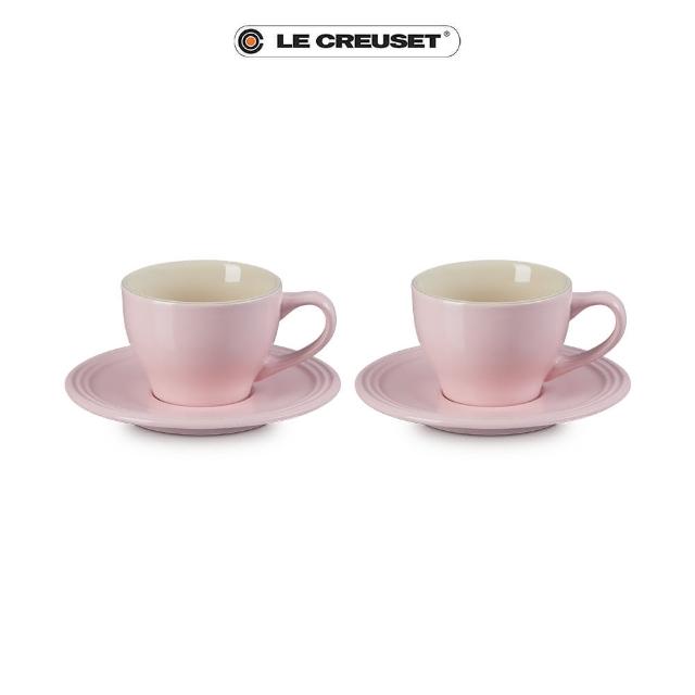【Le Creuset】瓷器卡布奇諾杯盤組 2入(雪紡粉)