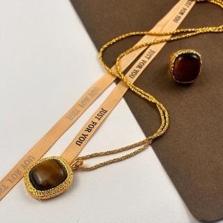 【KT DADA】虎眼石 天然石 項鍊 頸鏈 鎖骨鏈 吊墜 配飾 飾品 指環 女生戒指 高階感 輕奢 小眾設計 復古風