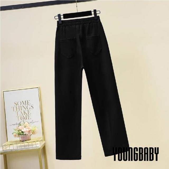 【YOUNGBABY】下襬開叉金釦彈性鬆緊八分褲 中大尺碼女裝