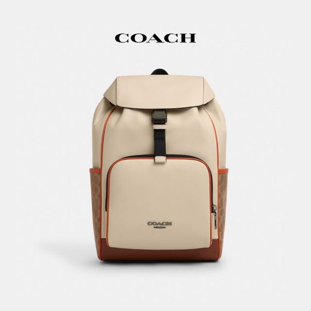 【COACH】蔻馳官方直營 RACER撞色經典Logo後背包-QB/象牙白色 混合色(CAJ74)