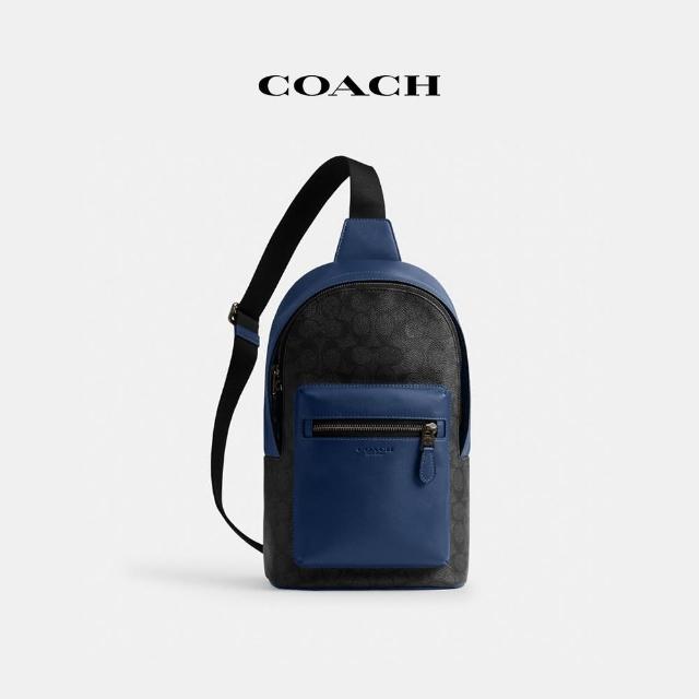 【COACH】蔻馳官方直營 WEST撞色經典Logo背包-QB/木炭灰色/深藍色(CAX45)
