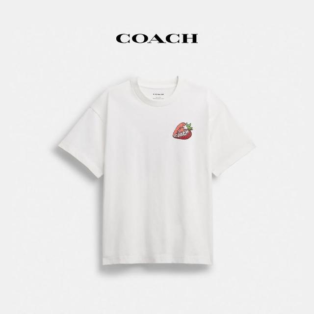 【COACH】蔻馳官方直營 棉質草莓圖案休閒T恤-白色(CAH64)