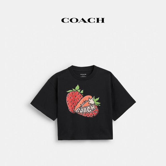 【COACH】蔻馳官方直營 棉質草莓圖案短款T恤-黑色(CAH72)