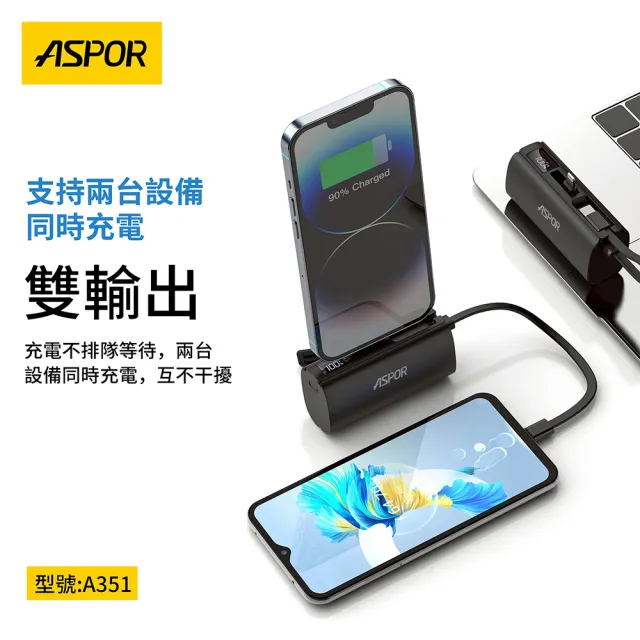 【ASPOR】5000mah 隱藏直插式口袋行動電源(數顯20W快充版)