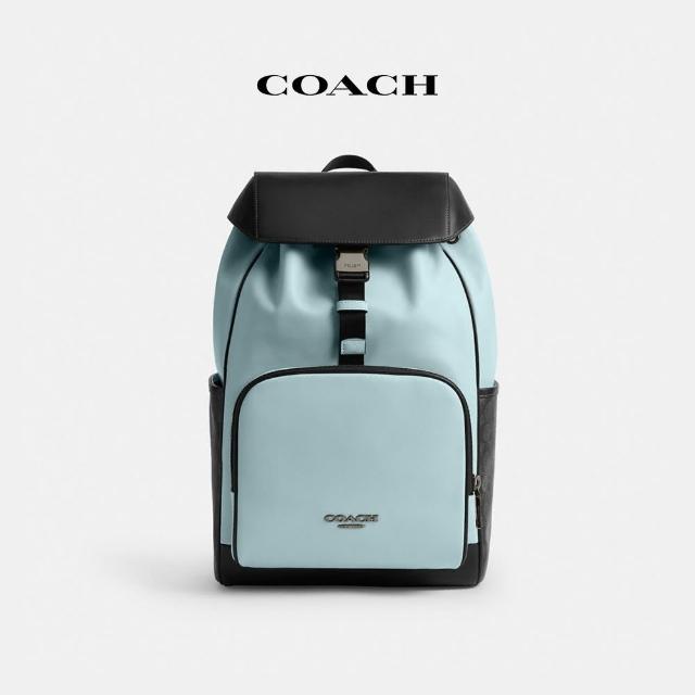 【COACH】蔻馳官方直營 RACER撞色經典Logo後背包-QB/淺藍色 混合色(CAJ73)