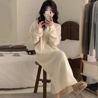 【D.studio】韓版氣質寬鬆顯瘦毛衣(長裙針織上衣連身裙連衣裙毛衣長袖上衣 衣服保暖上衣冬天女裝 S350)