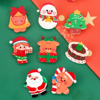 【芬菲文創】聖誕節可愛胸針 筆袋書包手帕別針聖誕老人徽章小禮物(八款各2入)