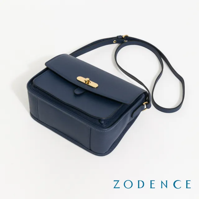 【ZODENCE 佐登司】RENEE進口真皮水滴釦方型斜背包(深藍)