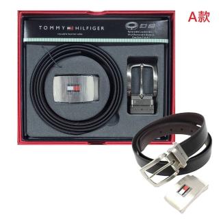 【Tommy Hilfiger】Tommy Hilfiger 男士雙扣頭 雙麵皮帶 腰帶 附原廠禮盒(美國進口平行輸入)