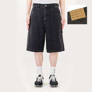 【Mark Gonzales】男女同款 BERMUDA 刺繡小天使 LOGO 牛仔短褲-黑色