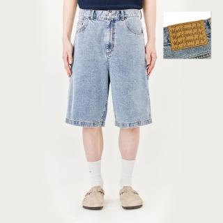 【Mark Gonzales】男女同款 BERMUDA 刺繡小天使 LOGO 牛仔短褲-藍色