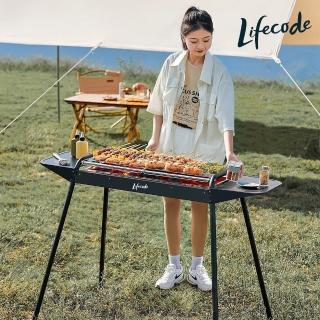 【LIFECODE】黑武士大型烤肉架-304不鏽鋼烤網+不沾烤盤(附收納袋)