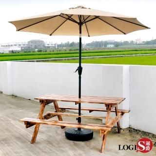 【LOGIS】五尺原木庭園桌椅+傘組(啤酒桌 戶外桌椅 烤肉桌 BBQ 露營桌)
