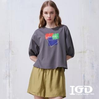 【IGD 英格麗】速達-網路獨賣款-INGRID印花澎袖造型上衣(灰色)