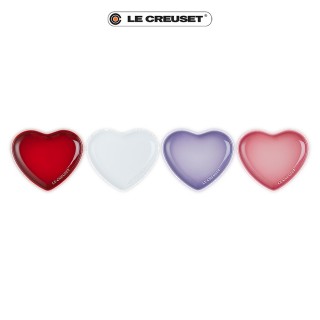 【Le Creuset】瓷器花蕾系列心型盤17cm-4入(櫻桃紅/雪花白/藍鈴紫/薔薇粉)