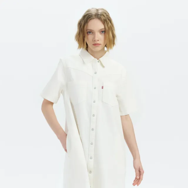 【LEVIS】女款 襯衫式短袖丹寧牛仔洋裝 上衣 熱賣單品 A9480-0001